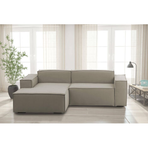Talamo Italia Canapé fixe Daniela, Grand Canapé modulable 2 places avec péninsule gauche, 100% Made in Italy, Canapé moderne en tissu, Cm 240x170h70, Tourterelle, avec emballage renforcé