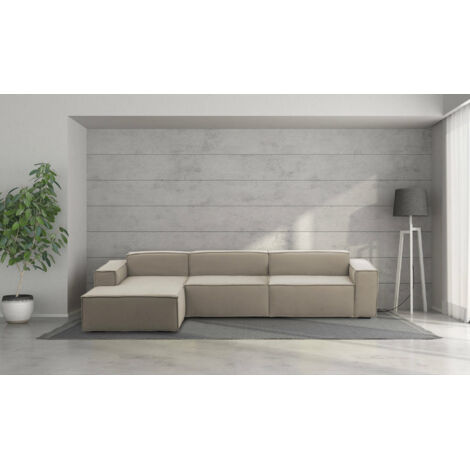 Talamo Italia Canapé fixe Licia, Canapé modulable 4 places avec péninsule gauche, 100% Made in Italy, Canapé moderne en tissu, Cm 340x170h70, Tourterelle, avec emballage renforcé