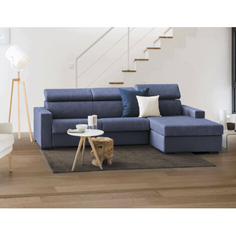 Talamo Italia Canapé fixe Marica, Canapé d'angle, 100% Made in Italy, Canapé de salon avec méridienne, en tissu matelassé - Péninsule de conteneur droite, avec accoudoirs standards, Cm 280x95h85, Bleu