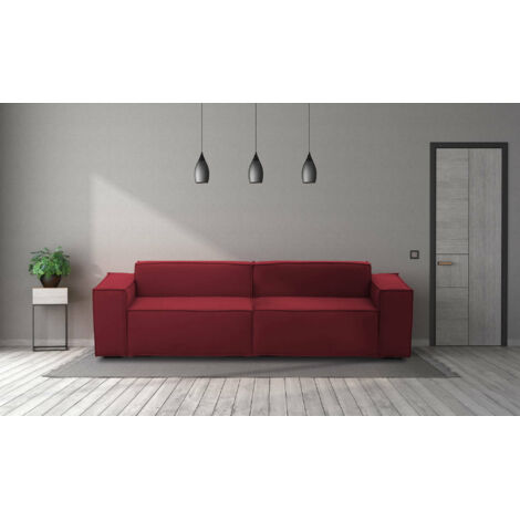 Talamo Italia Canapé fixe Simona, Canapé modulable linéaire 3 places, 100% Made in Italy, Canapé de salon moderne en tissu, Cm 260x95h70, Rouge, avec emballage renforcé
