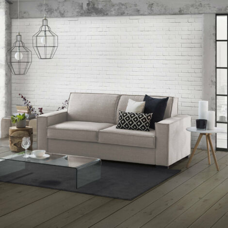 Talamo Italia Canapé fixe Sole, Grand Canapé 2 places, 100% Made in Italy, Canapé de salon en tissu, avec accoudoirs fins, Cm 180x95h90, Tourterelle, avec emballage renforcé
