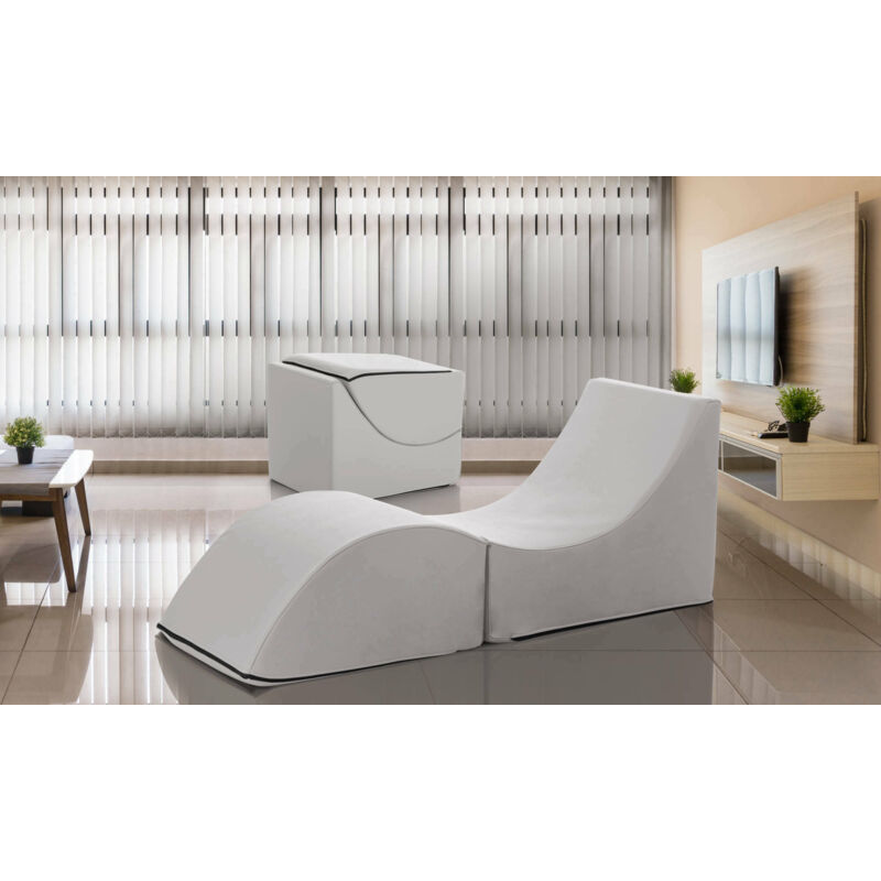 

Clever, puf convertible en chaise longue en ecopiel, color blanco. - Talamo Italia