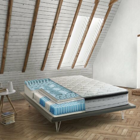 Talamo Italia Colchón doble Porzia, Revestimiento desenfundable de Memory Foam+Gel y muelles ensacados, 100% Made in Italy, Antiácaros e hipoalergénico, 160x200h27 cm, con embalaje reforzado