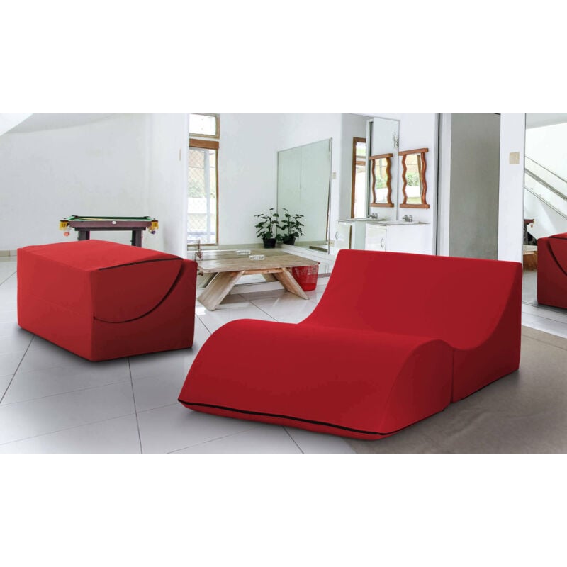 

Dmora - Talamo Italia Clever, puf doble convertible en chaise longue en ecopiel, color rojo.