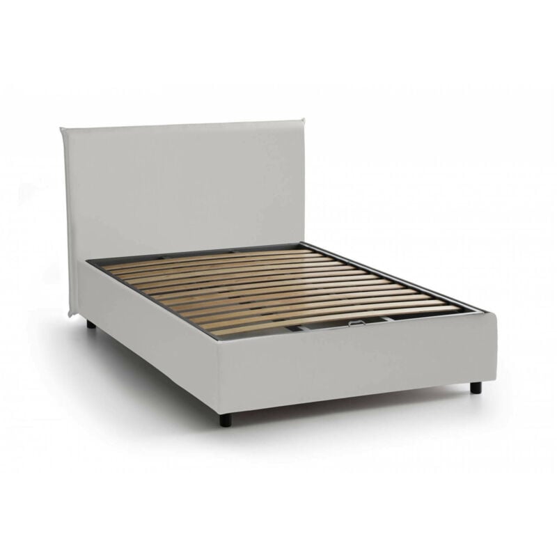 

Cama Anna individual y media con contenedor, Made in Italy, en ecopiel, 120x190 cm, con apertura frontal, Blanco - Talamo Italia