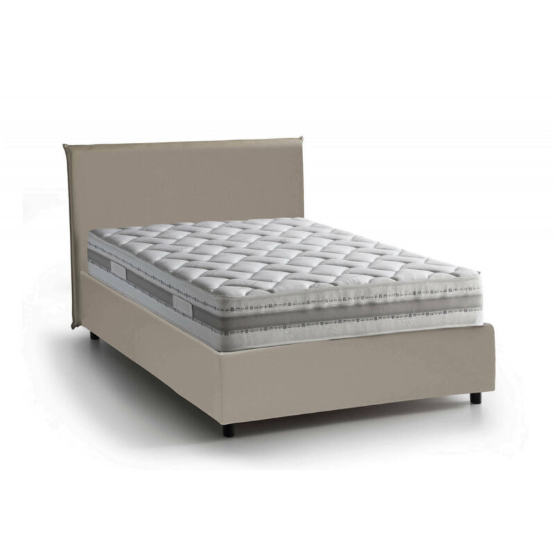 

Cama Anna individual y media con contenedor, Made in Italy, en ecopiel, 120x190 cm, con apertura frontal, Taupe, con colchón incluido - Talamo Italia