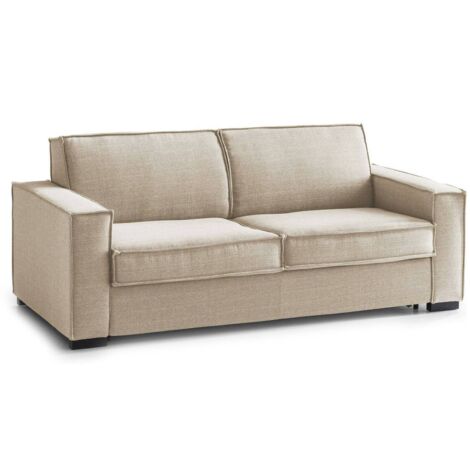 Talamo Italia - Divano fisso 2 posti Eletta, Sofà Soggiorno in tessuto, Braccioli standard, 100% Made in Italy, Cm 200x95h90, Beige