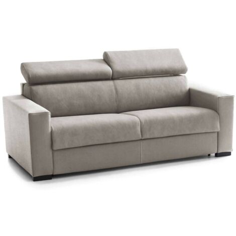 Talamo Italia - Divano fisso 2 posti Kiev, Sofà in tessuto imbottito, Poggiatesta regolabili e Braccioli standard, 100% Made in Italy, Cm 180x95h85, Tortora