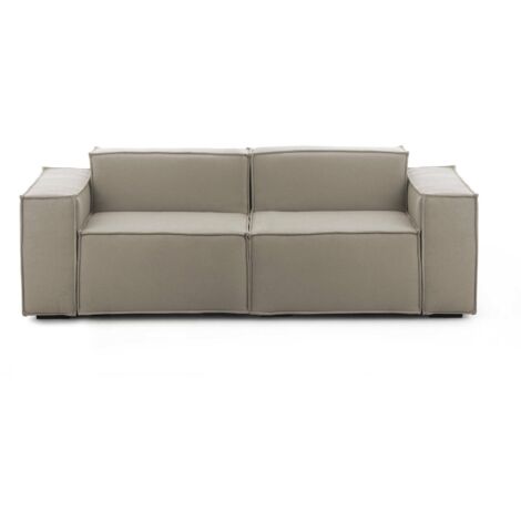 Talamo Italia - Divano fisso 2 posti Lepidolite, Divano componibile lineare, Sofà moderno da soggiorno in tessuto, 100% Made in Italy, Cm 220x95h70, Tortora