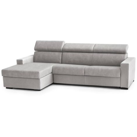 Talamo Italia - Divano fisso con penisola Akela, Sofà ad angolo con chaise longue sinistra in tessuto, Braccioli standard, 100% Made in Italy, Cm 280x95h85, Grigio