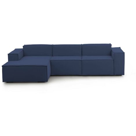 Talamo Italia - Divano fisso con penisola Alganibra, Divano componibile con penisola sinistra, Sofà moderno in tessuto, 100% Made in Italy, Cm 300x170h70, Blu