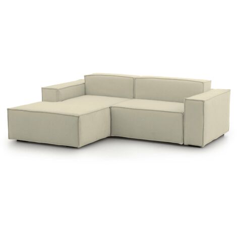 Talamo Italia - Divano fisso con penisola Alhoa, Divano componibile a 2 posti con penisola sinistra, Sofà in tessuto, 100% Made in Italy, Cm 220x170h70, Beige