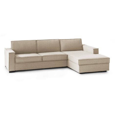Talamo Italia - Divano fisso con penisola Ametrino, Sofà ad angolo con penisola contenitore Destra, Braccioli standard, 100% Made in Italy, Cm 280x95h90, Beige