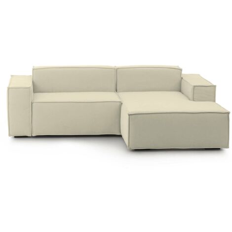 Talamo Italia - Divano fisso con penisola Amuleto, Divano componibile a 2 posti con penisola destra, Sofà in tessuto, 100% Made in Italy, Cm 220x170h70, Beige