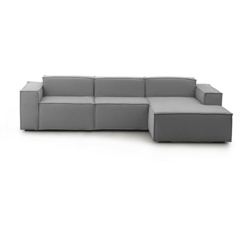 Talamo Italia - Divano fisso con penisola Ananas, Divano componibile con penisola destra, Sofà moderno in tessuto, 100% Made in Italy, Cm 300x170h70, Grigio