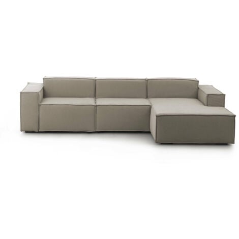 Talamo Italia - Divano fisso con penisola Ananas, Divano componibile con penisola destra, Sofà moderno in tessuto, 100% Made in Italy, Cm 300x170h70, Tortora