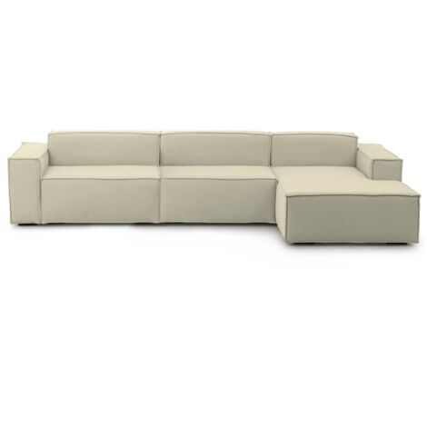Talamo Italia - Divano fisso con penisola Asvaldo, Divano componibile 4 posti con penisola destra, Sofà in tessuto, 100% Made in Italy, Cm 340x170h70, Beige