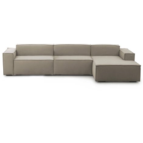 Talamo Italia - Divano fisso con penisola Asvaldo, Divano componibile 4 posti con penisola destra, Sofà in tessuto, 100% Made in Italy, Cm 340x170h70, Tortora