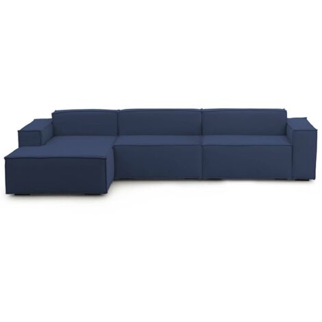 Talamo Italia - Divano fisso con penisola Atrillo, Divano componibile a 4 posti con penisola sinistra, Sofà moderno in tessuto, 100% Made in Italy, Cm 340x170h70, Blu