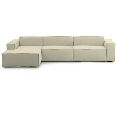 Talamo Italia - Divano fisso con penisola Atrillo, Divano componibile con chaise longue sinistra, Sofà moderno in tessuto, 100% Made in Italy, Cm 340x170h70, Beige