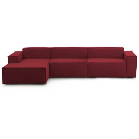 Talamo Italia - Divano fisso con penisola Atrillo, Divano componibile con chaise longue sinistra, Sofà moderno in tessuto, 100% Made in Italy, Cm 340x170h70, Rosso
