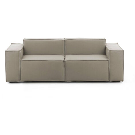Talamo Italia Divano fisso Paola, Divano componibile a 2 posti lineare, 100% Made in Italy, Sofà moderno da soggiorno in tessuto, Cm 220x95h70, Tortora