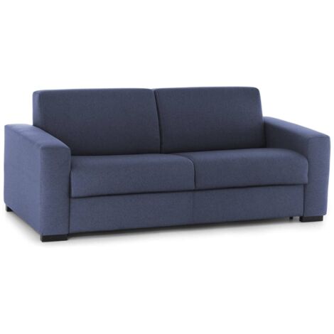 Talamo Italia - Divano letto 2 posti Alcatraz, Sofà Soggiorno con apertura girevole, Tessuto imbottito, Braccioli slim, 100% Made in Italy, Cm 160x95h90, Blu