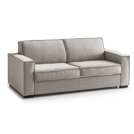 Talamo Italia - Divano letto 2 posti Alisa, Sofà Soggiorno apertura girevole, Tessuto imbottito, Braccioli slim, 100% Made in Italy, Cm 180x95h90, Tortora