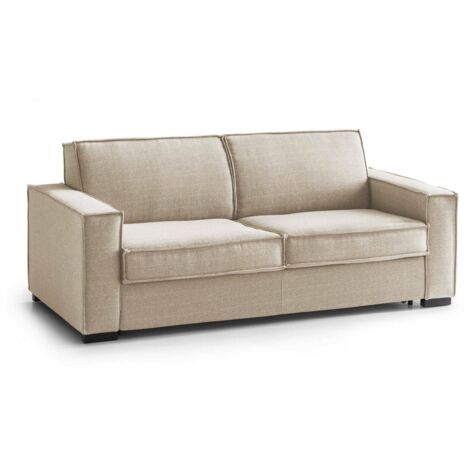 Talamo Italia - Divano letto 2 posti Alisa, Sofà Soggiorno con apertura girevole, Tessuto imbottito, Braccioli slim, 100% Made in Italy, Cm 200x100h95, Beige