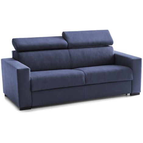 Talamo Italia - Divano letto 3 posti Algo, Sofà Soggiorno con apertura girevole, Poggiatesta regolabili e Braccioli slim, 100% Made in Italy, Cm 200x95h85, Blu