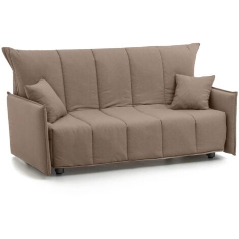 Talamo Italia - Divano letto 3 posti Ardis, Sofà con apertura a carrello in tessuto imbottito, Braccioli standard, 100% Made in Italy, Cm 190x90h85, Tortora