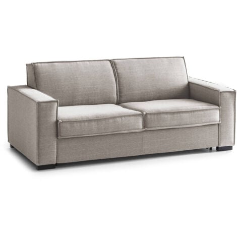 Talamo Italia - Divano letto 3 posti Asteroide, Sofà Soggiorno apertura girevole, Tessuto imbottito, Braccioli standard, 100% Made in Italy, Cm 220x95h90, Tortora