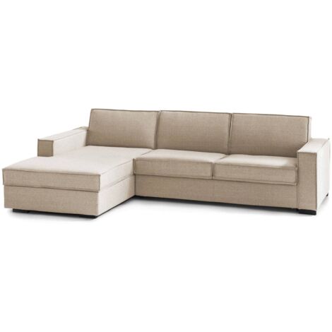 Talamo Italia Divano Letto Adima, Divano ad angolo, 100% Made in Italy, Sofà con apertura girevole, Penisola contenitore Sinistra, con Braccioli slim, Cm 260x95h90, Beige, con imballo rinforzato