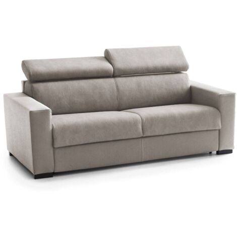 Talamo Italia Divano Letto Aida, Divano a 2 posti Large, 100% Made in Italy, Sofà Soggiorno con apertura girevole, con poggiatesta regolabili e Braccioli slim, Cm 180x95h85, Tortora, con imballo rinfo