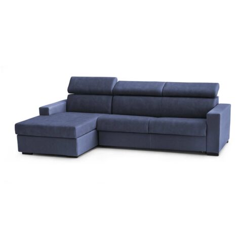 Talamo Italia Divano Letto Aleandra, Divano ad angolo, 100% Made in Italy, Sofà con apertura girevole, con Penisola contenitore Sinistra, con Braccioli slim, Cm 260x95h85, Blu, con imballo rinforzato