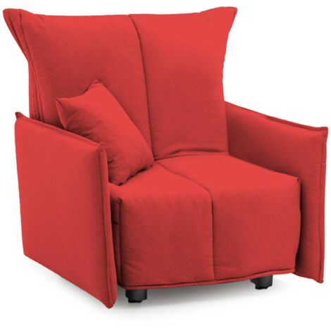 Talamo Italia Divano Letto Almerinda, Divano singolo, 100% Made in Italy, Poltrona soggiorno con apertura a carrello, in tessuto imbottito, con Braccioli standard, Cm 110x90h85, Rosso, con imballo rin