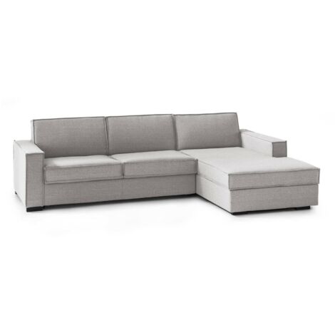 Talamo Italia - Divano letto con penisola Afar, Sofà con apertura girevole, Penisola contenitore Destra, Braccioli slim, 100% Made in Italy, Cm 260x95h90, Grigio