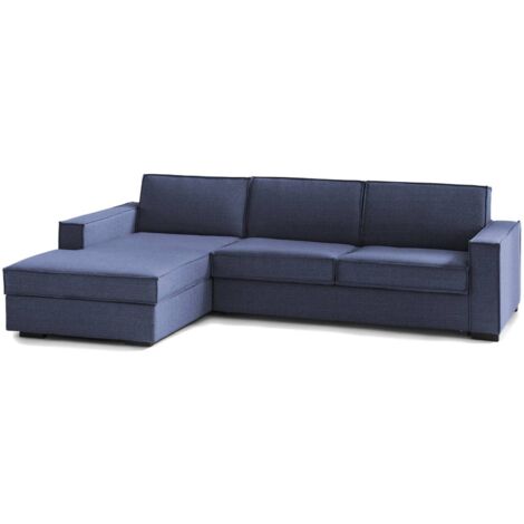 Talamo Italia - Divano letto con penisola Allaida, Sofà con penisola contenitore Sinistra, Braccioli standard, 100% Made in Italy, Cm 280x95h90, Blu