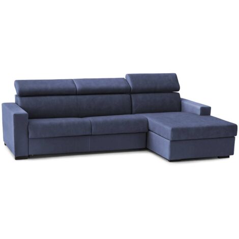 Talamo Italia - Divano letto con penisola Allevatore, Sofà con penisola contenitore Destra, Braccioli standard, 100% Made in Italy, Cm 280x95h85, Blu