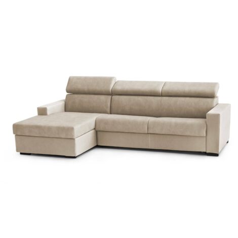 Talamo Italia - Divano letto con penisola Aloet, Sofà apertura girevole, Penisola contenitore Sinistra, Braccioli slim, 100% Made in Italy, Cm 260x95h85, Beige