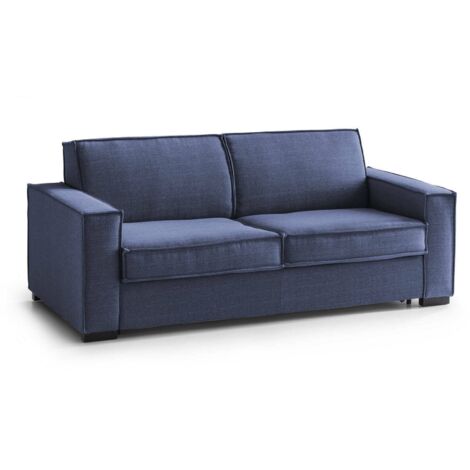 Talamo Italia Divano Letto Giuliana, Divano a 2 posti, 100% Made in Italy, Sofà Soggiorno con apertura girevole, in tessuto imbottito, con Braccioli standard, Cm 180x95h90, Blu, con imballo rinforzato