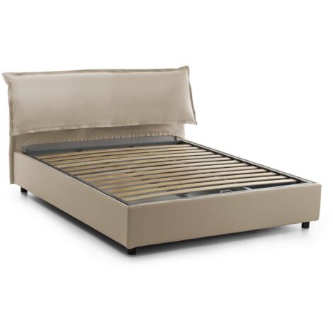 Talamo Italia Doppelbett Clio, Containerbett mit abnehmbarem Bezug mit gepolstertem Kopfteil und Bettrahmen, 100% Made in Italy, passend für Matratze 160x190 cm, Beige