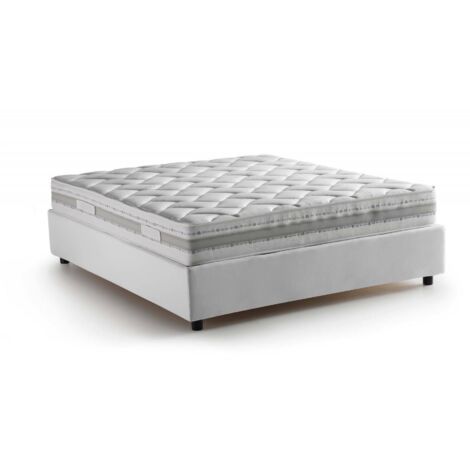 Talamo Italia Doppelbett Dana, Containerbett mit Stoffbespannung, 100% Made in Italy, Frontöffnung, inklusive Matratze 160x190 cm, Weiß