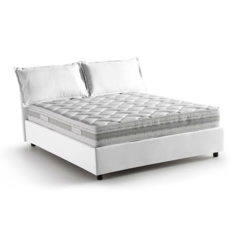 Talamo Italia Doppelbett Denise, Containerbett mit Stoffbespannung, 100% Made in Italy, Frontöffnung, inklusive Matratze 160x190 cm, Weiß