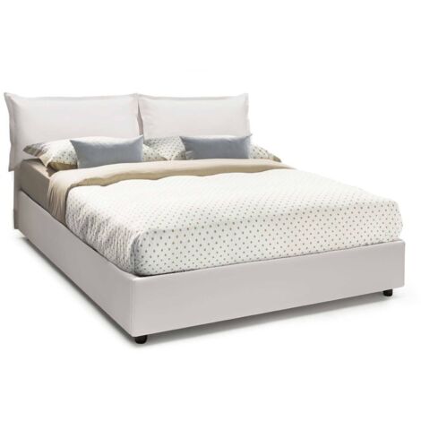Talamo Italia Doppelbett Jasmine, Containerbett mit Kunstlederbezug, 100% Made in Italy, Frontöffnung, inklusive Matratze Cm 160x200, Weiß