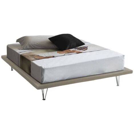 Talamo Italia Doppelbett Linda, Festes Bett aus Stoff mit Füßen, 100% Made in Italy, passend für Matratze Cm 160x200, Beige