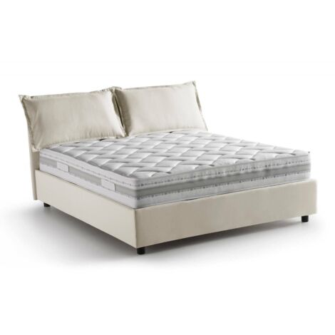 Talamo Italia Doppelbett Sabrina, Containerbett mit Stoffbespannung, 100% Made in Italy, Frontöffnung, inklusive Matratze Cm 160x200, Beige