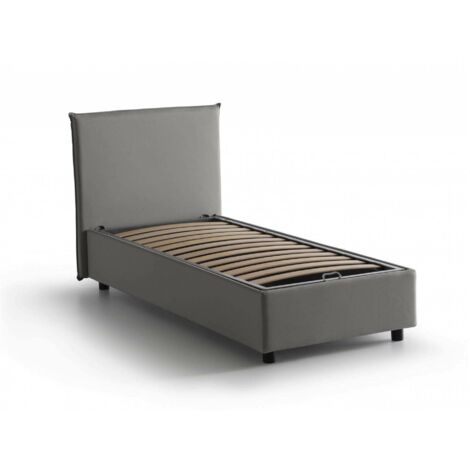 Talamo Italia Einzelbett Bruna, Containerbett mit Stoffbespannung, 100% Made in Italy, Frontöffnung, passend für Matratze Cm 80x190, Grau