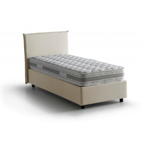 Talamo Italia Einzelbett Brunella, Containerbett mit Stoffbespannung, 100% Made in Italy, Frontöffnung, inklusive Matratze Cm 80x190, Beige