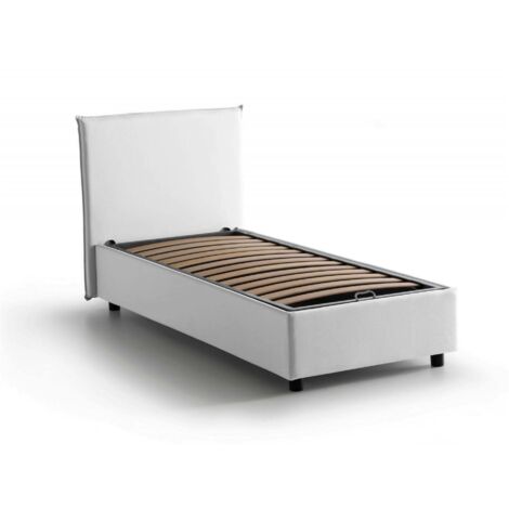 Talamo Italia Einzelbett Candida, Containerbett mit Stoffbespannung, 100% Made in Italy, Seitliche Öffnung, passend für Matratze Cm 80x190, Weiß